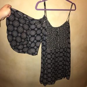 Shift floral dress with flared cold shoulders